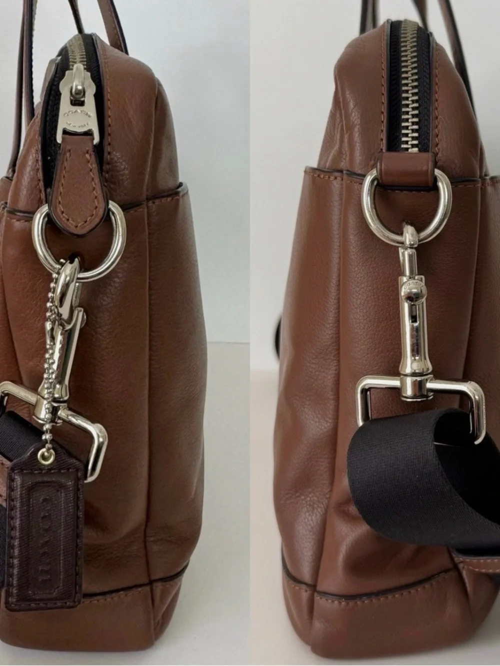 Coach Brown Leather Briefcase with Black Adjustable Strap